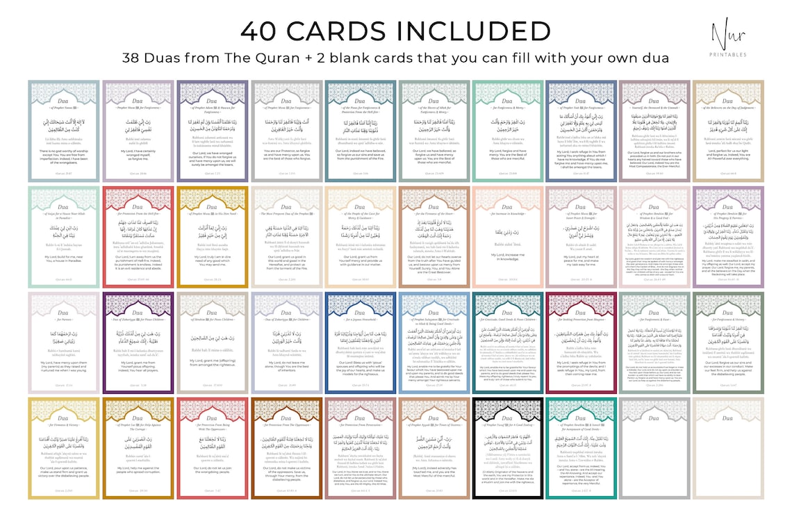 Printable Quran Dua Flash Cards Arabic Transliteration English Duas